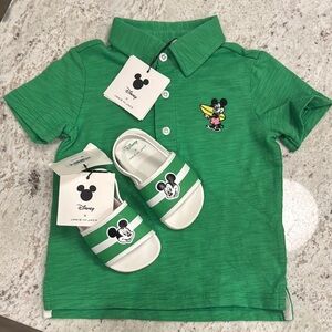 Janie and Jack Green Polo Shirt with Mickey Mouse Embroidery